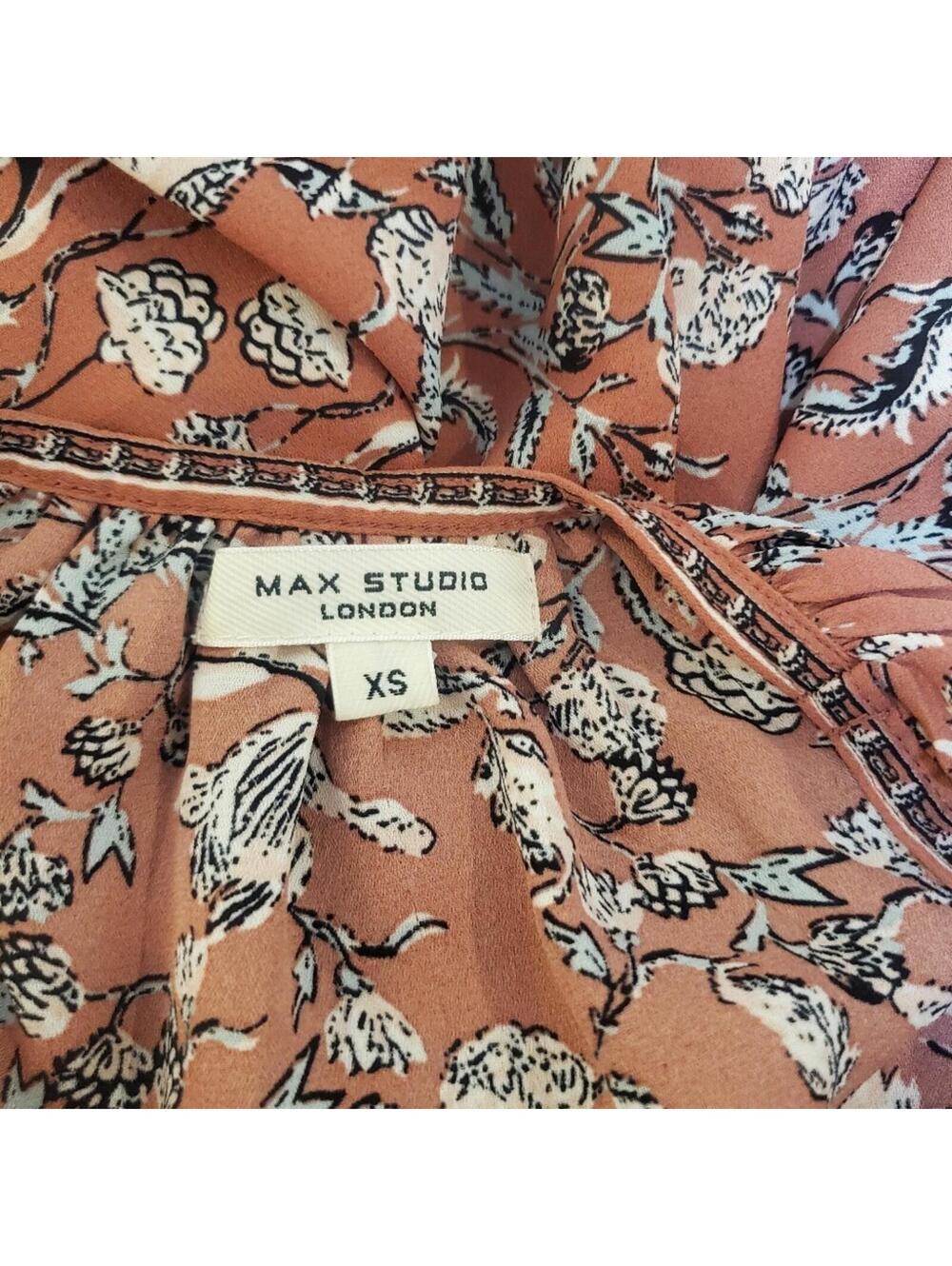 Max Studio Terracotta Floral Blouse with Tie Sleeves - Picture 3 of 8